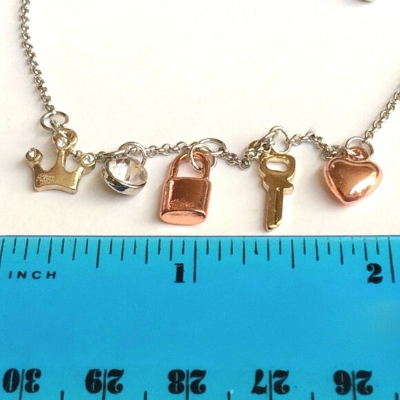 Heart Lock Key Crown Charm Bracelet Anklet 6-8" Love Queen Tri Color Gold Plated - Picture 11 of 12